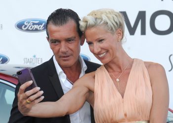 Actor Antonio Banderas and presenter Anne Igartuburu during Starlite Benefit Gala in Marbella on Saturday 9, August 2014