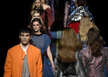 A model wears at collection runway a creation from Moises Nieto during Pasarela Cibeles - Mercedes-Benz Fashion Week Madrid 2017, in Madrid, on Saturday 18h February, 2017.