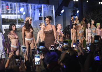 A model walks the runway for the Savage X Fenty Fall/Winter 2018 fashion show during NYFW at the Brooklyn Navy Yard on September 12, 2018 in Brooklyn, NY.