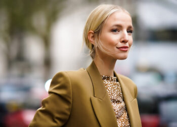 LONDON, ENGLAND - FEBRUARY 15: Leonie Hanne is seen, during London Fashion Week Fall Winter 2020, on February 15, 2020 in London, England. (Photo by Edward Berthelot/Getty Images)